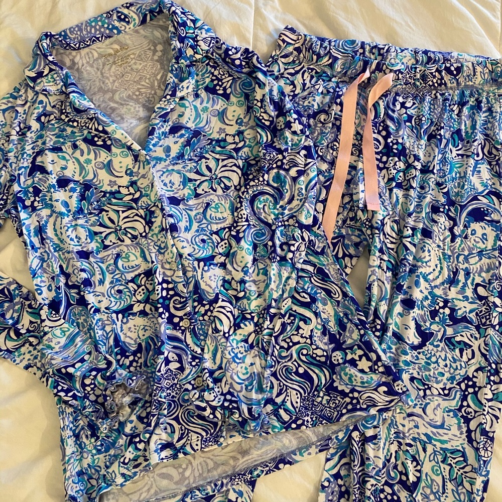 Lilly Pulitzer Two Piece Ruffle Pajama Set